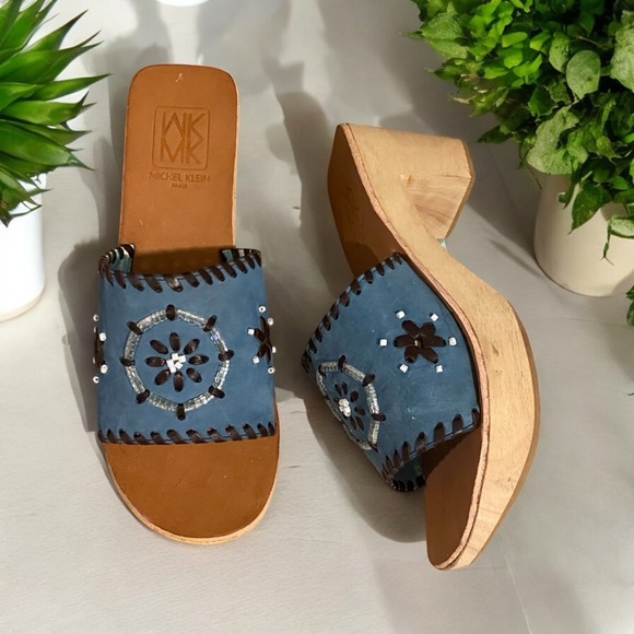 Michel Klein Shoes - Blue Embellished Mules